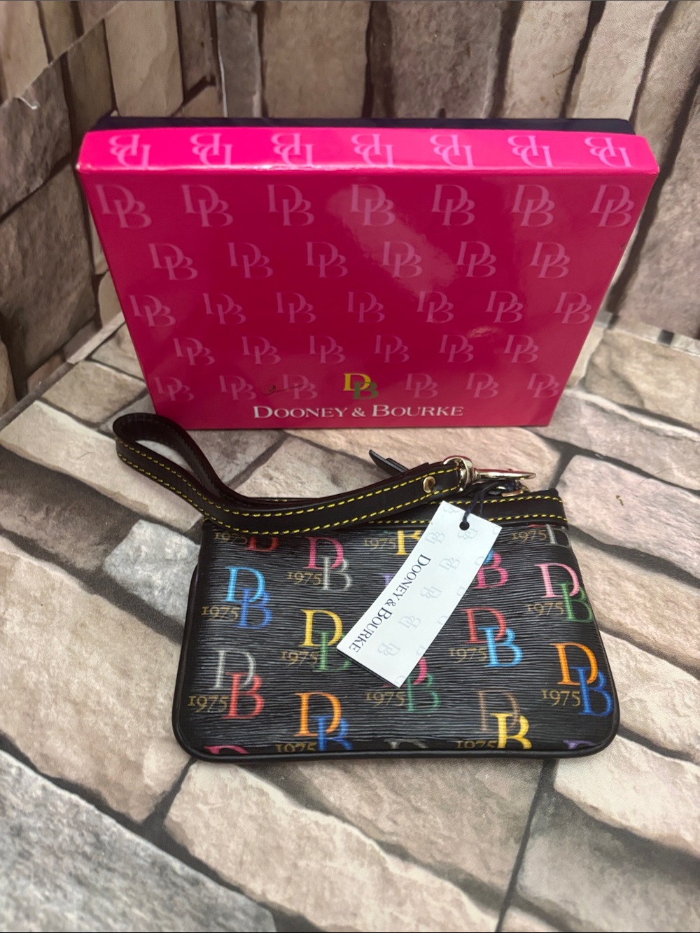 NEW! Dooney & Bourke Retro 1975 Multicolor DB Mini Wristlet